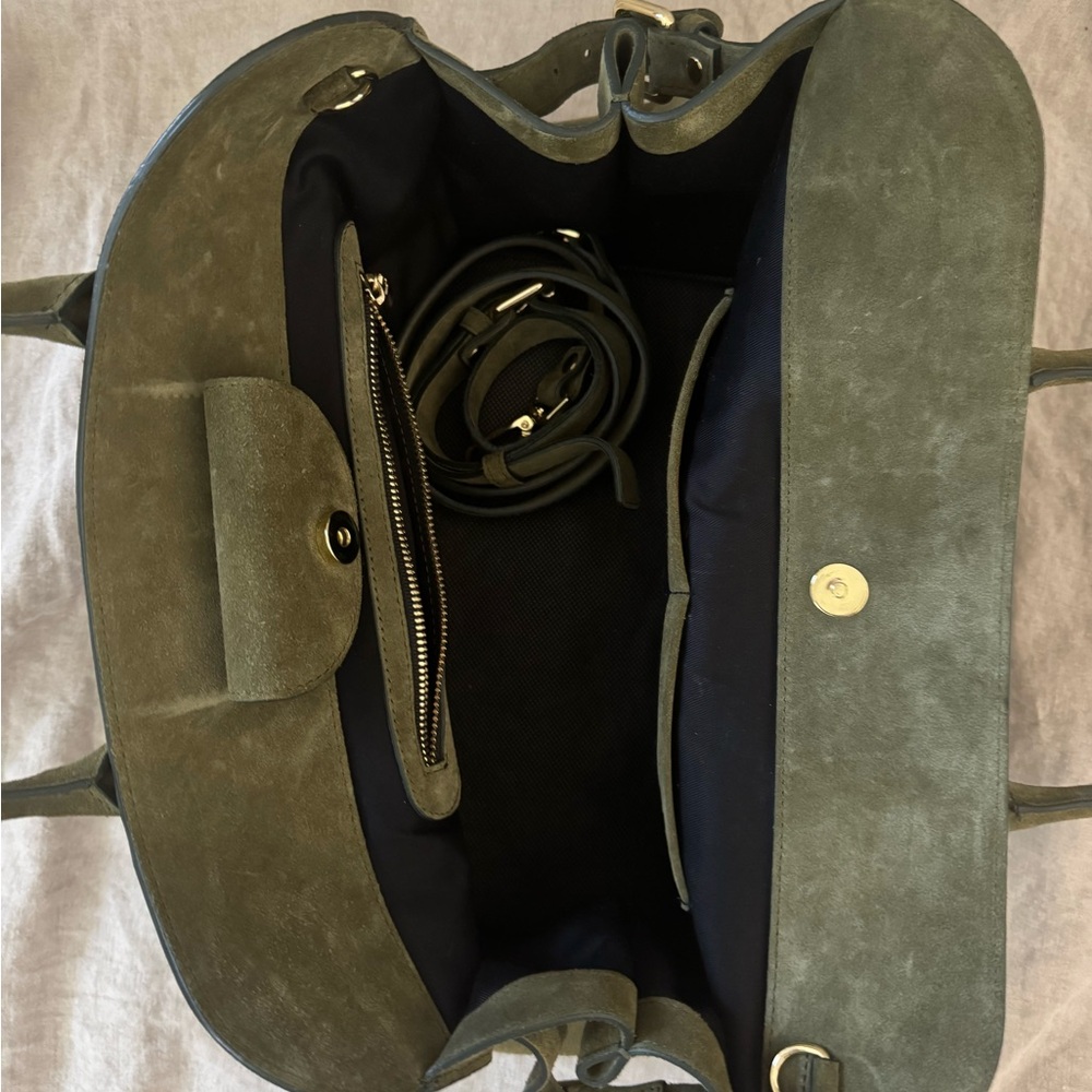 Italian Olive Green Suede Tote Bag | made in Italy - Picture 6 of 6